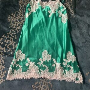 Victoria’s Secret green silk and lace slip